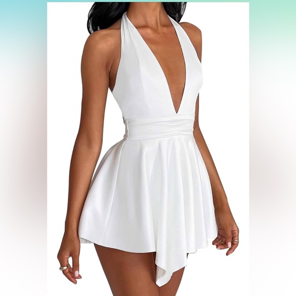 White Halter Cocktail Mini Dress - Picture 3 of 10